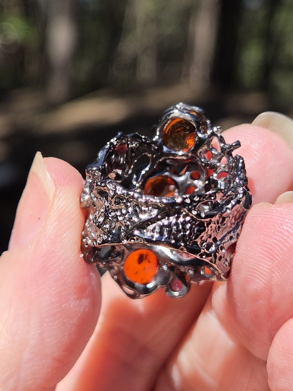 Amber & Amethyst Natural Gemstone Sterling & Rhodium Cocktail Ring Sz7 - Picture 10 of 10